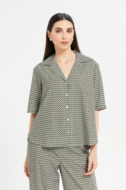 Women Beige Geometric Printed Shirt sold by Redtag