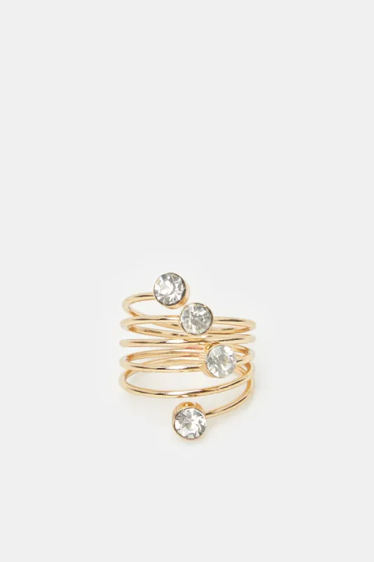 Women Gold Wrap Embellished Ring sold by Redtag