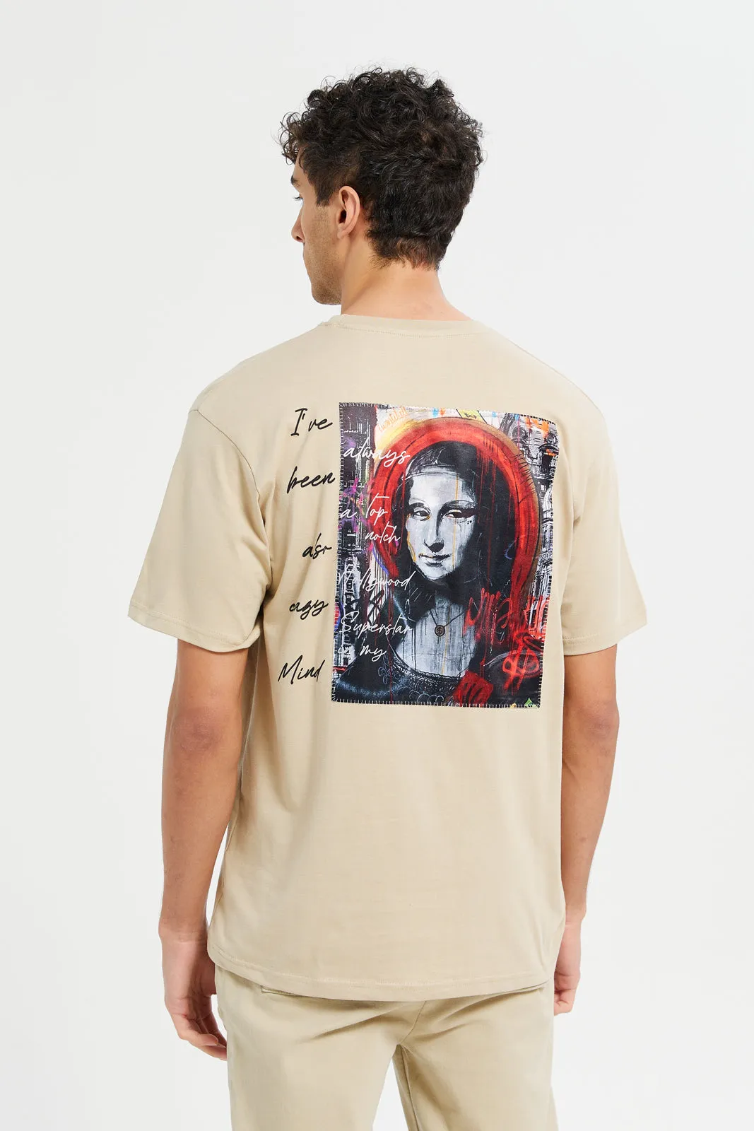 Men Beige Printed T-Shirt sold by Redtag product image thumbnail 3