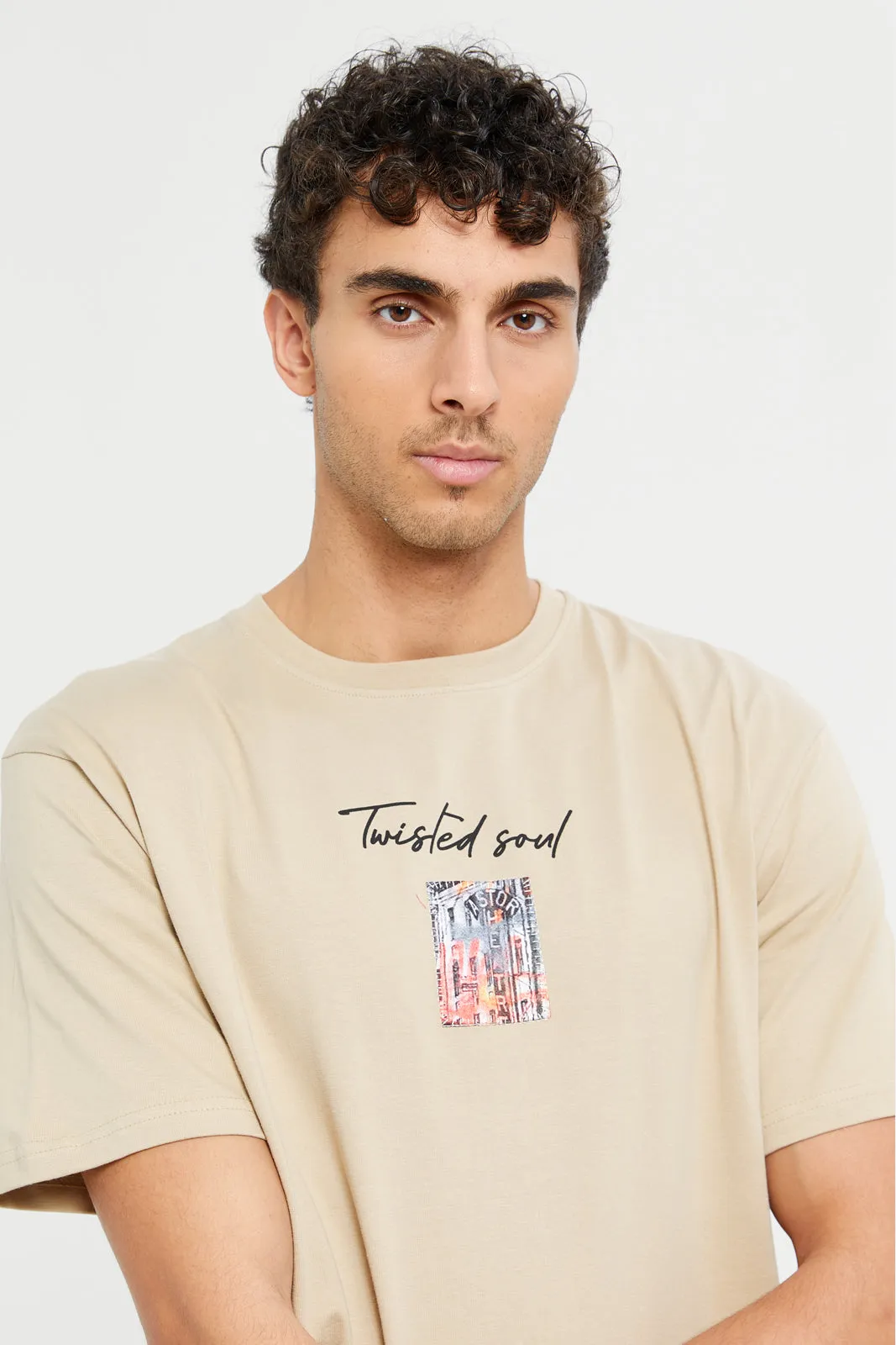Men Beige Printed T-Shirt sold by Redtag product image thumbnail 4