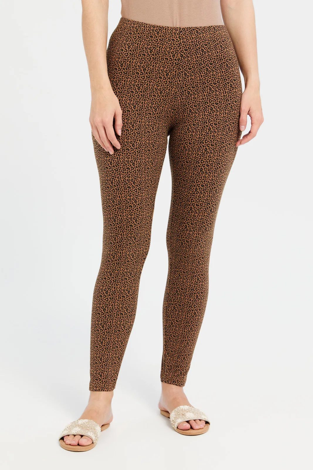 Women Brown Printed Leggings sold by Redtag