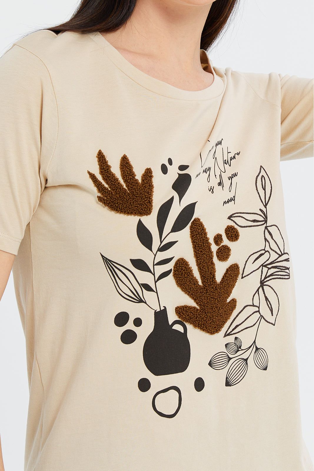 Women Beige Floral Embellished T-Shirt sold by Redtag product image thumbnail 4
