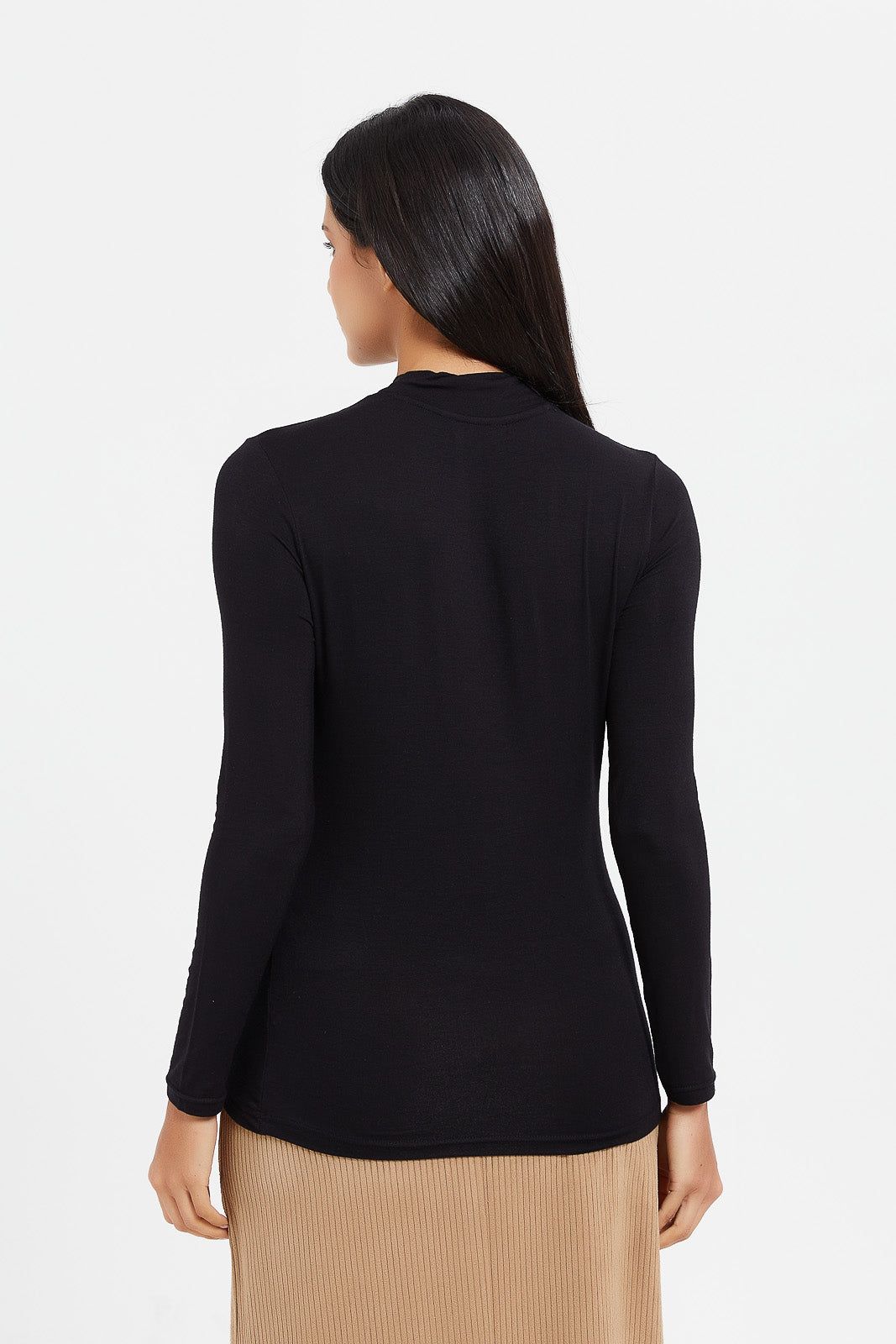 Women Black Long Sleeves High Neck T-Shirt sold by Redtag product image thumbnail 3