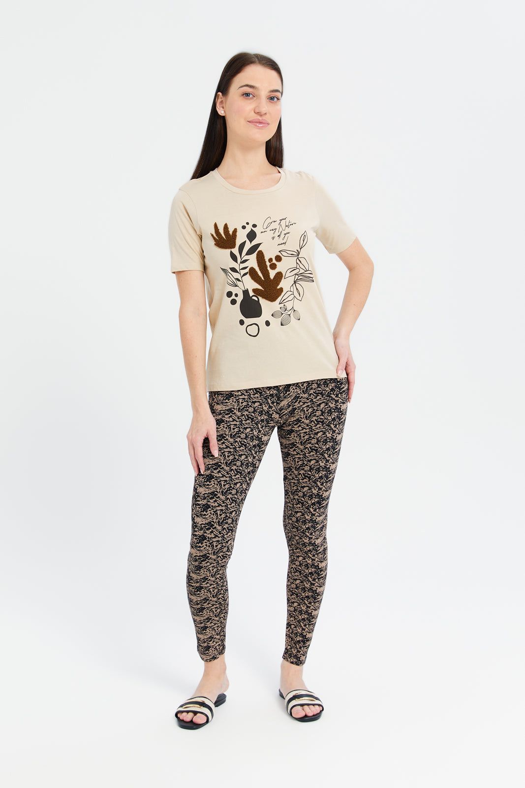 Women Beige Floral Embellished T-Shirt sold by Redtag product image thumbnail 2