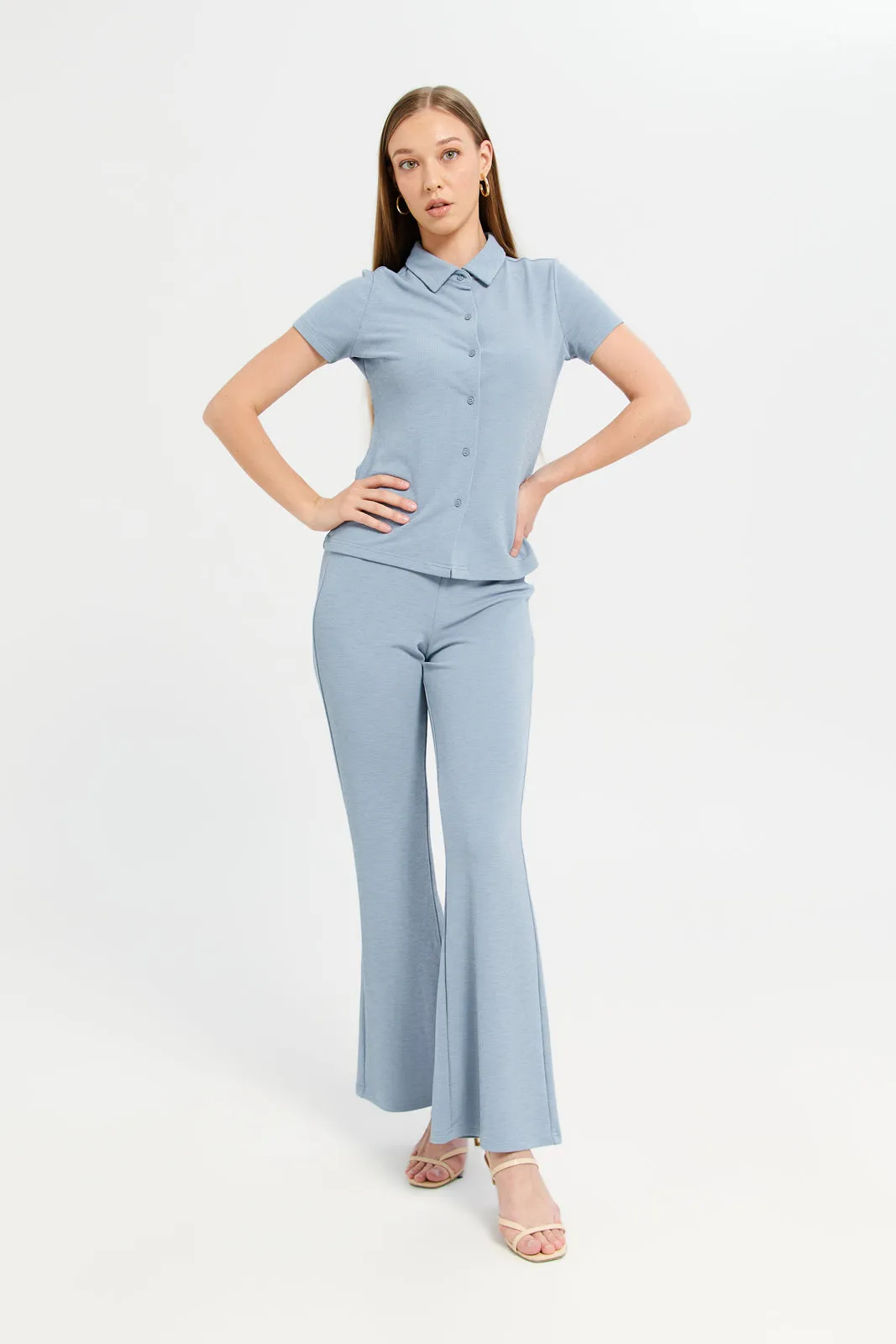 Women Blue Ribbed Trousers sold by Redtag product image thumbnail 2