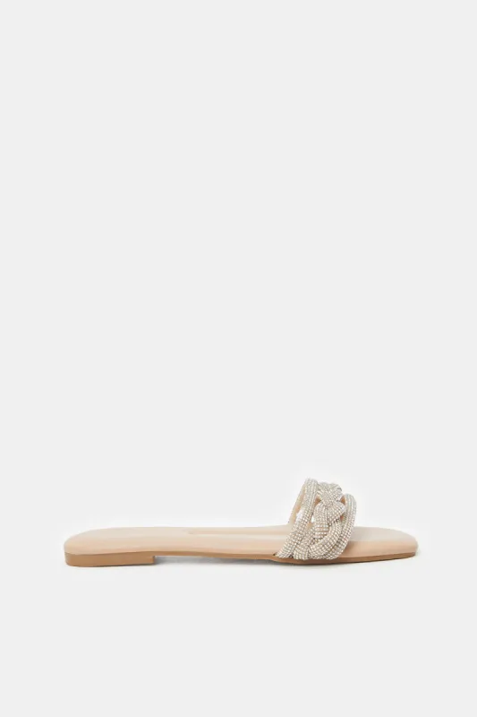 Women Beige Embellished Mule sold by Redtag