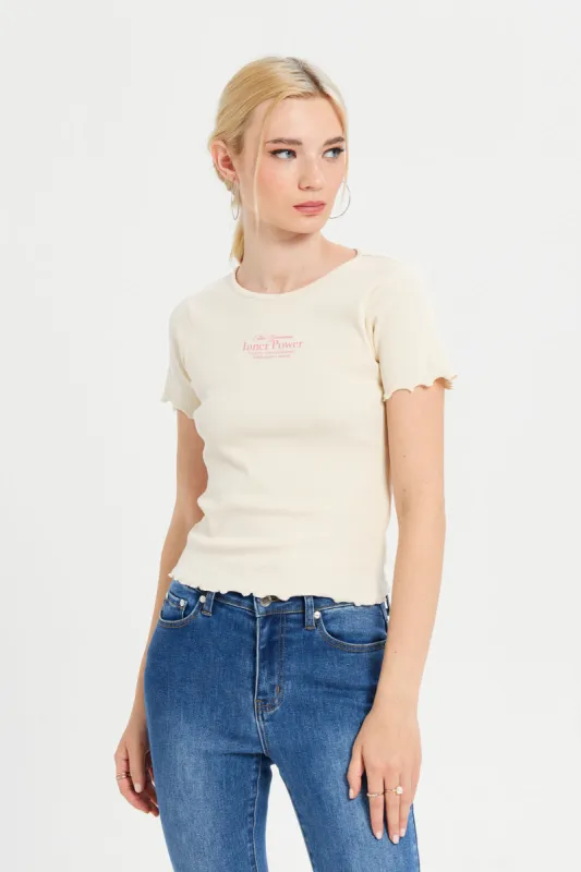 Women Ivory Ribbed T-Shirt sold by Redtag
