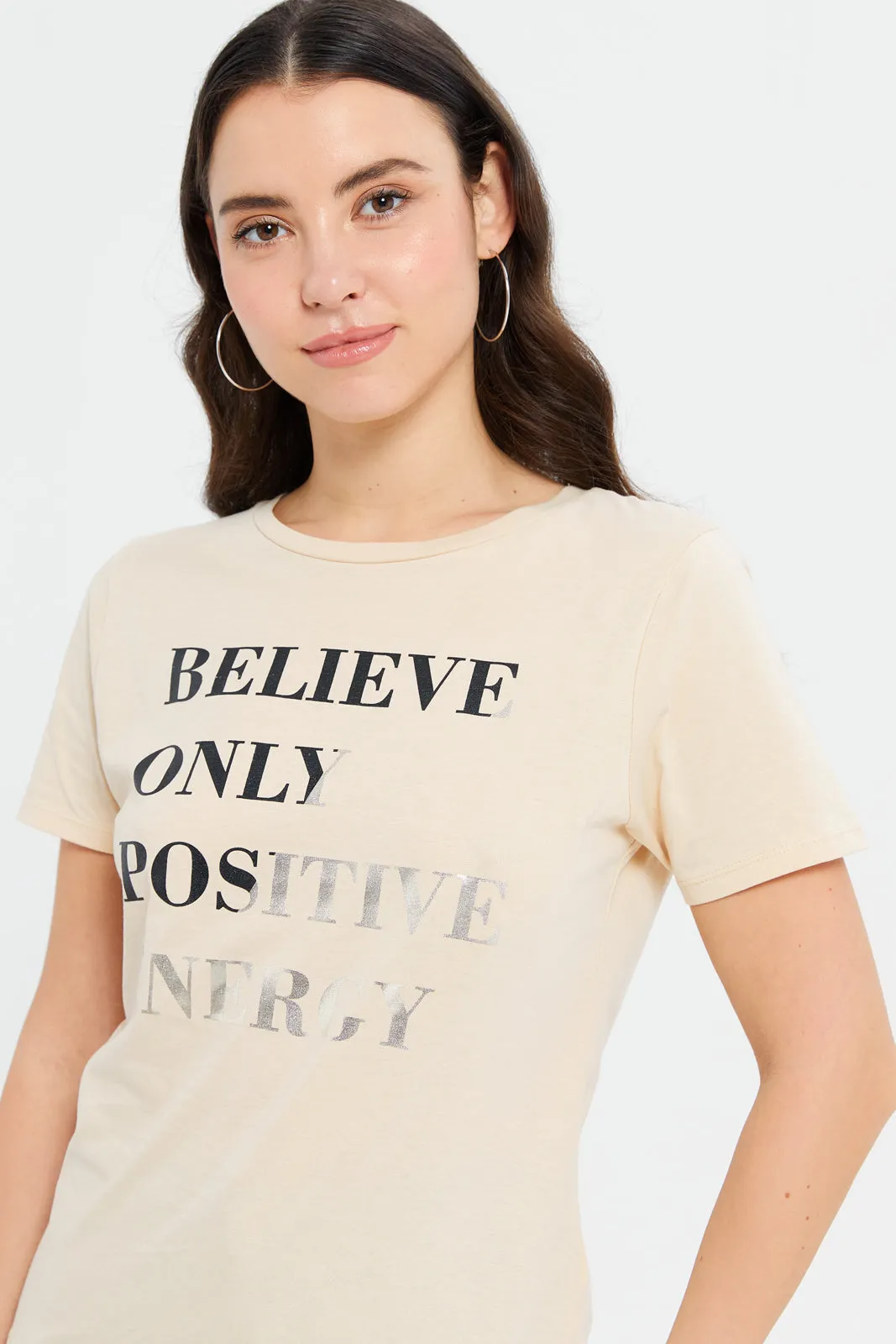 Women Beige Foil Printed T-Shirt sold by Redtag product image thumbnail 4
