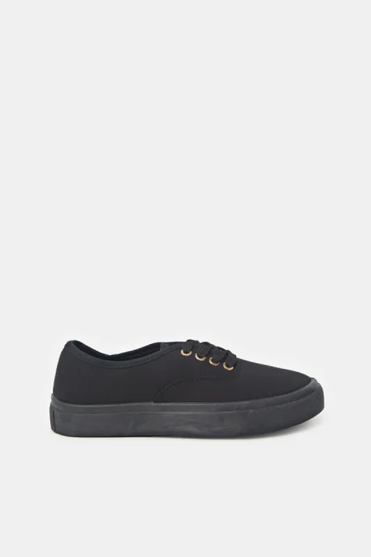Women Black Canvas Lace Up sold by Redtag