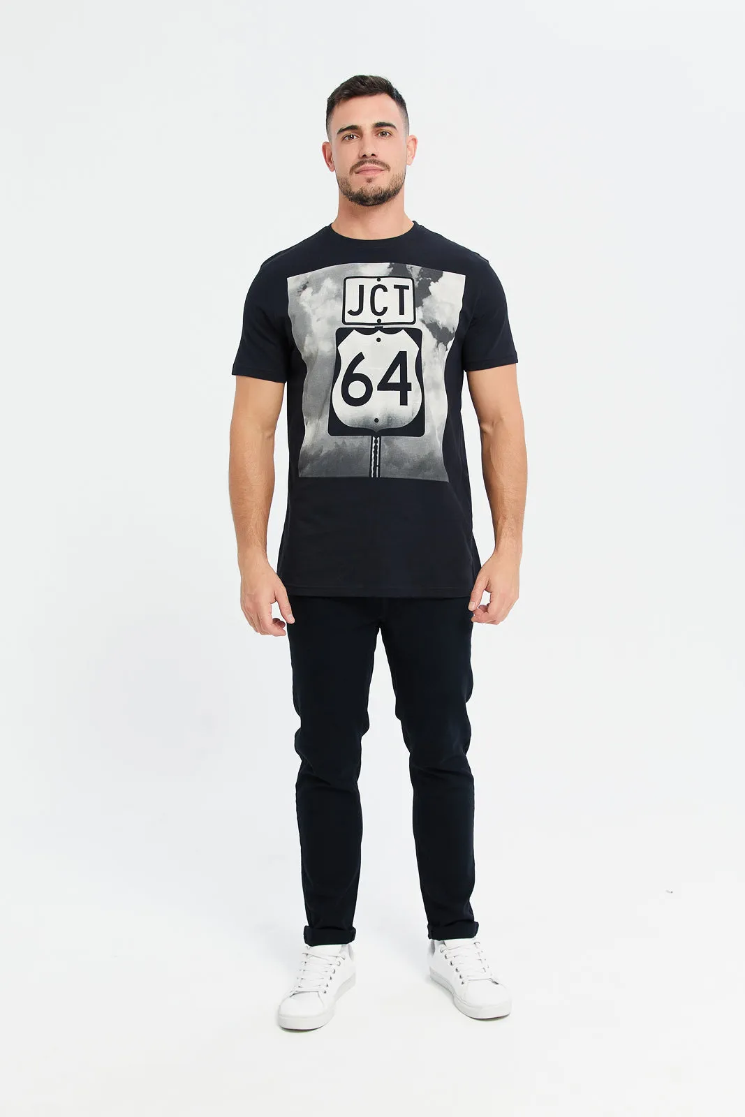 Men Black Graphic T-Shirt sold by Redtag product image thumbnail 2