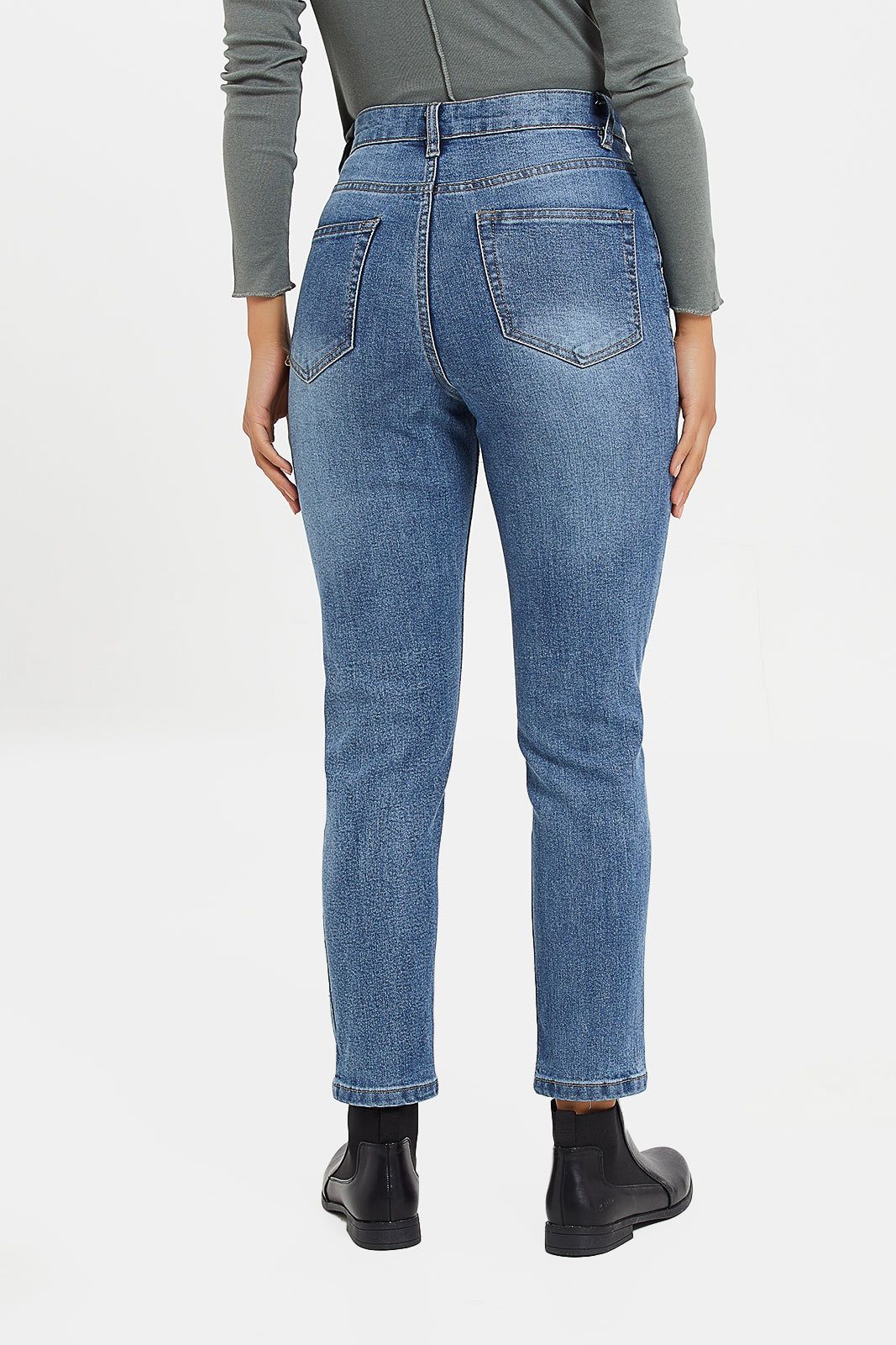 Women Blue High Waist Mom Jeans sold by Redtag product image thumbnail 3