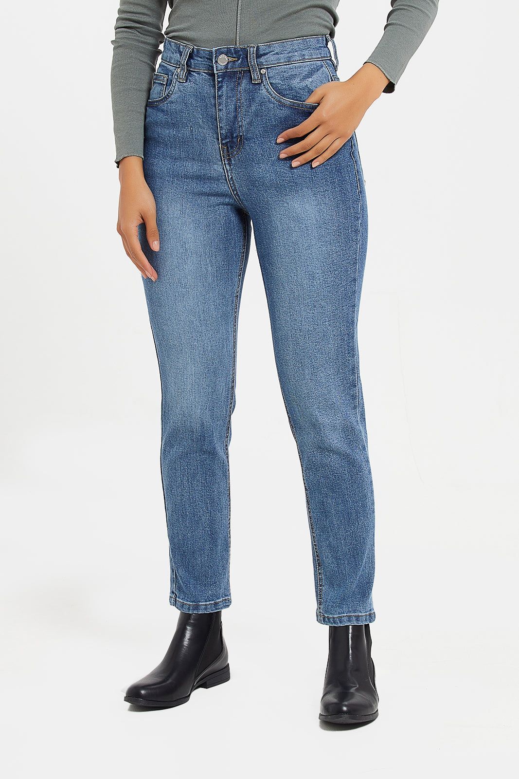 Women Blue High Waist Mom Jeans sold by Redtag