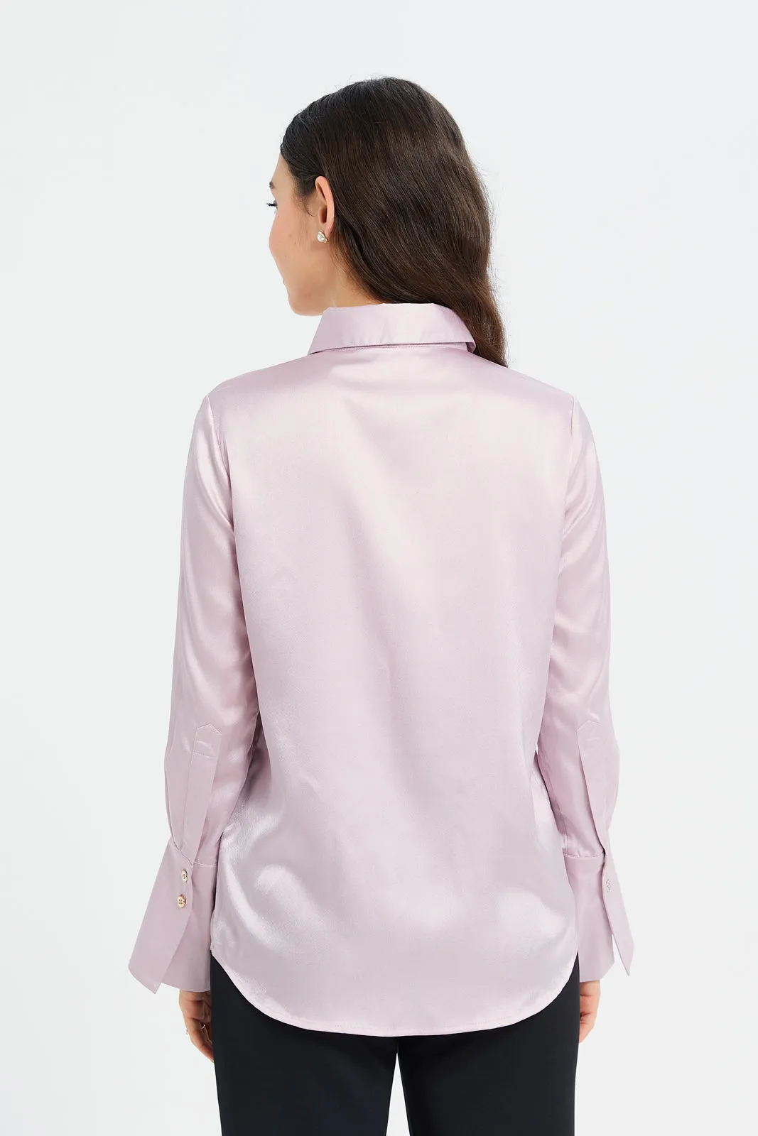 Women Lilac Wide Cuff Detailed Satin Shirt sold by Redtag product image thumbnail 3