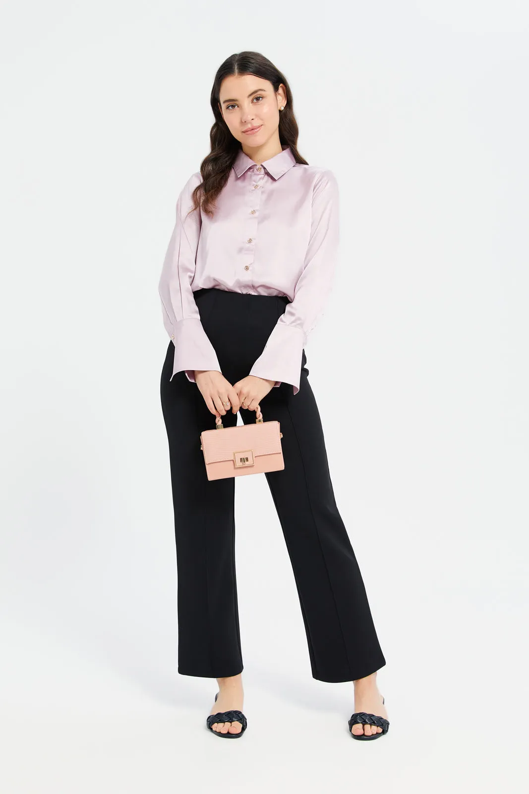 Women Lilac Wide Cuff Detailed Satin Shirt sold by Redtag product image thumbnail 2
