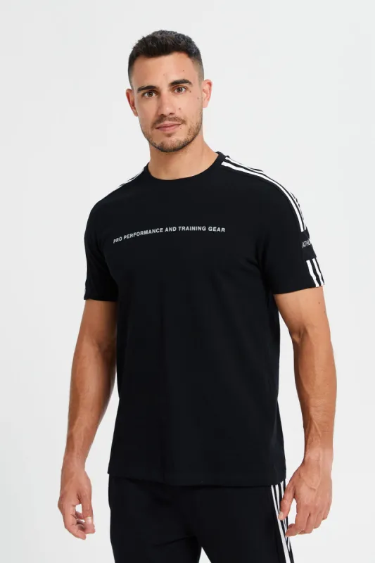 Men Black Printed Active T-Shirt sold by Redtag
