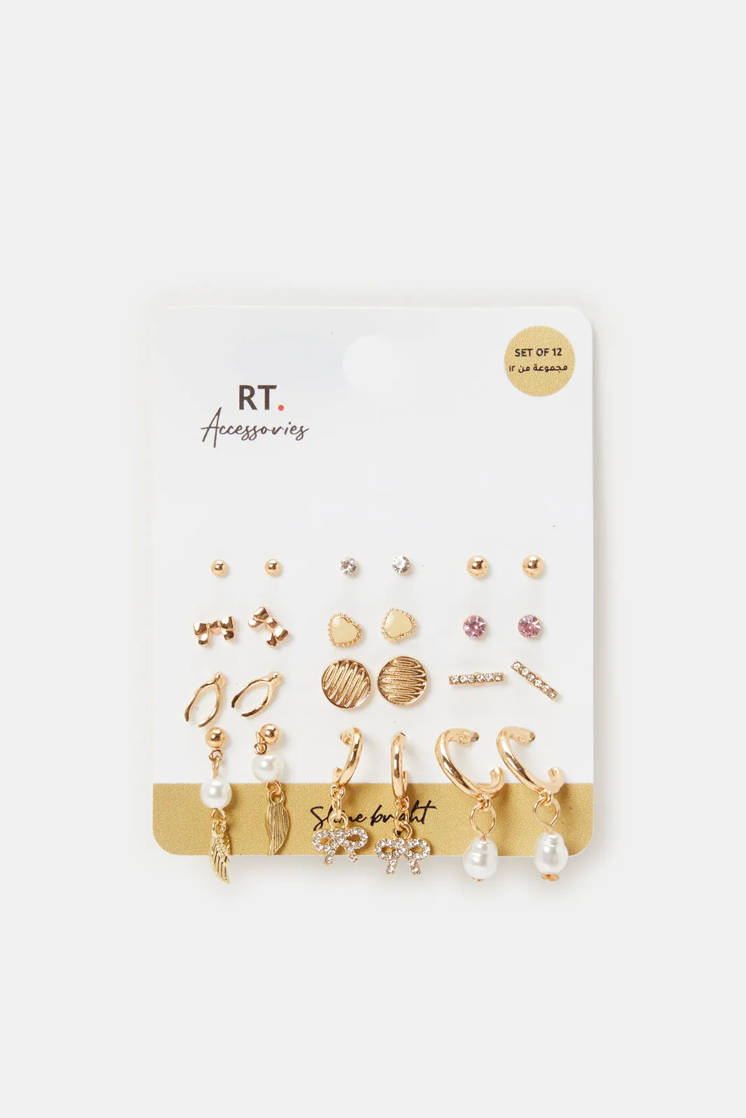 Women Gold Embellished Studs (12 Pairs) sold by Redtag
