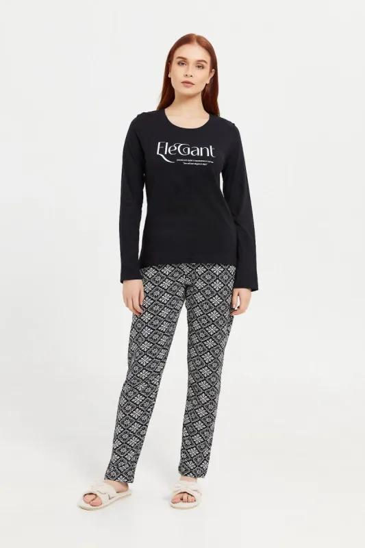 Women Black Printed Pajama Set (2 Piece) sold by Redtag