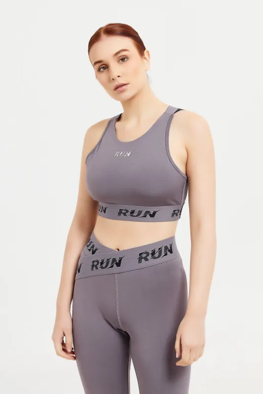 Women Charcoal Sports Bra With Tape Detaling sold by Redtag