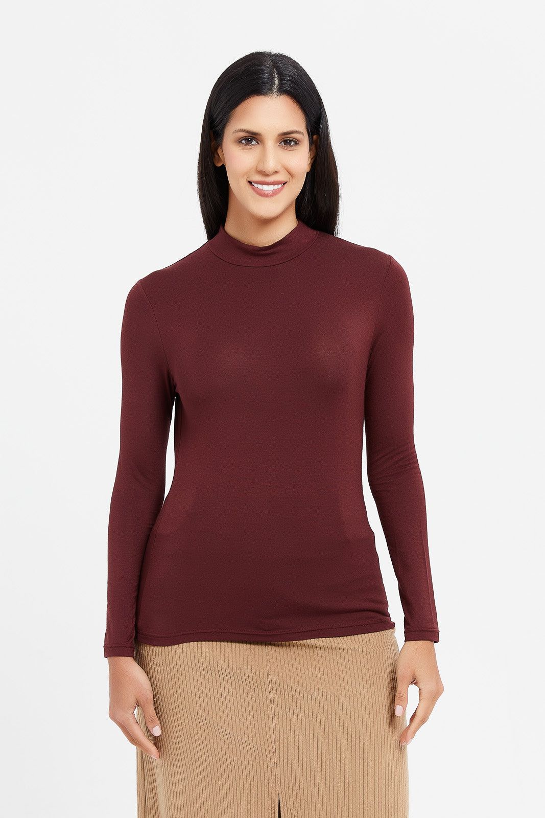 Women Brown Turtle Neck T-Shirt sold by Redtag