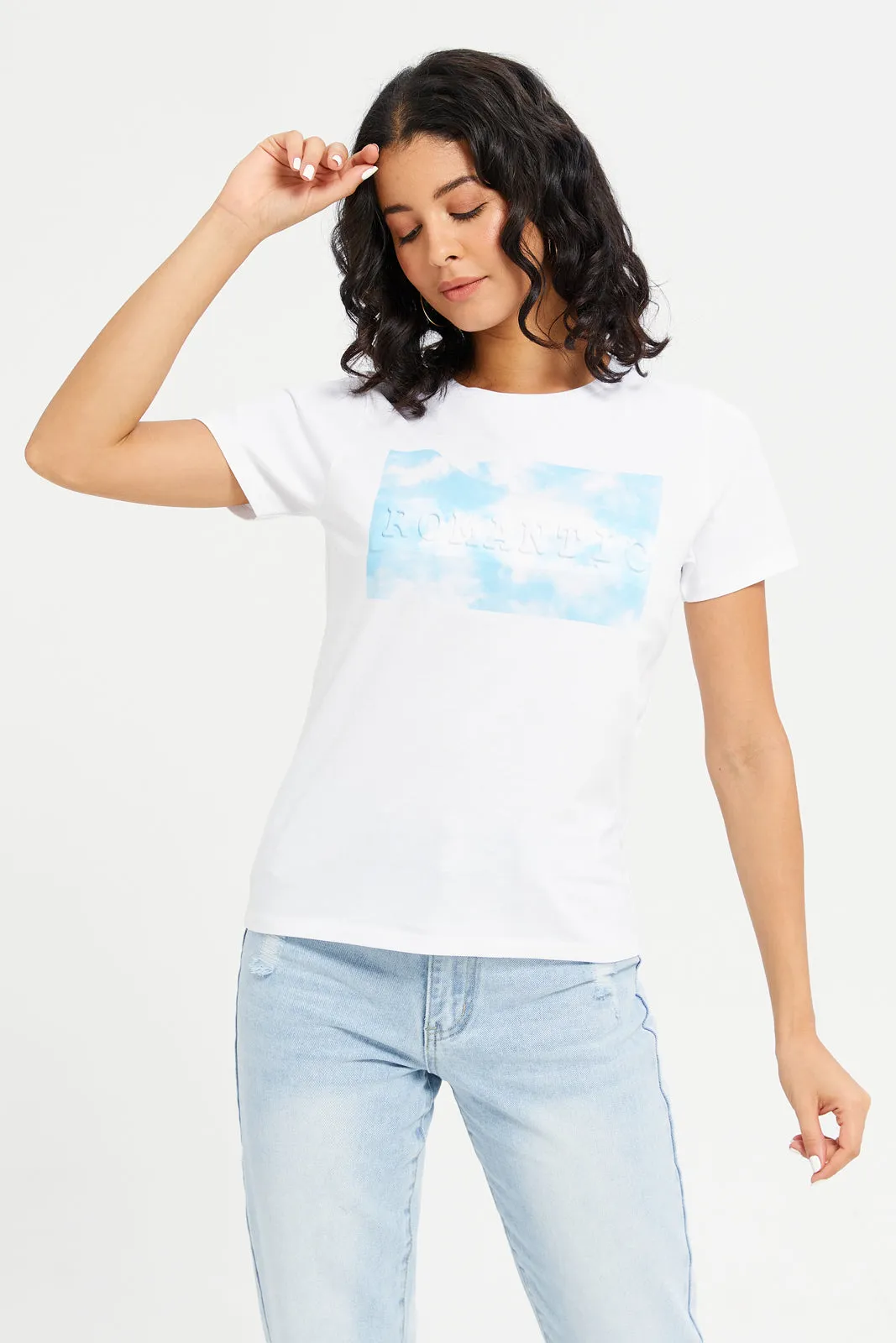 Women White Romantic Embossed T-Shirt sold by Redtag