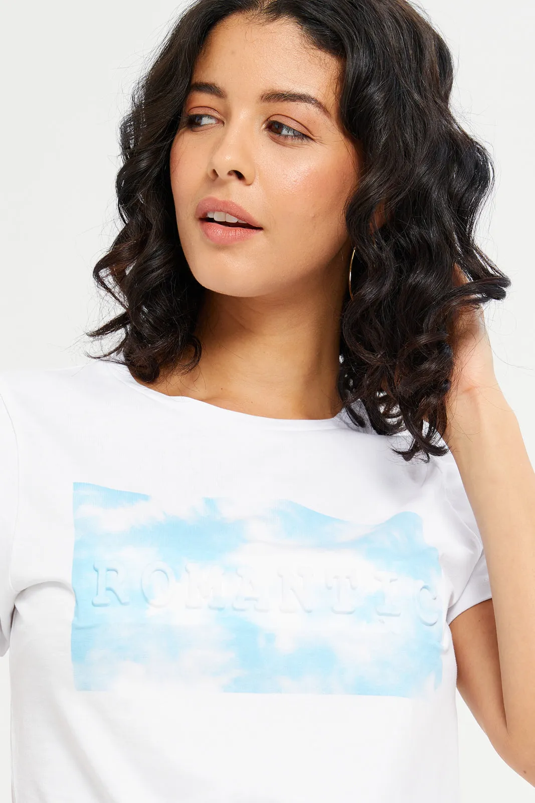 Women White Romantic Embossed T-Shirt sold by Redtag product image thumbnail 4