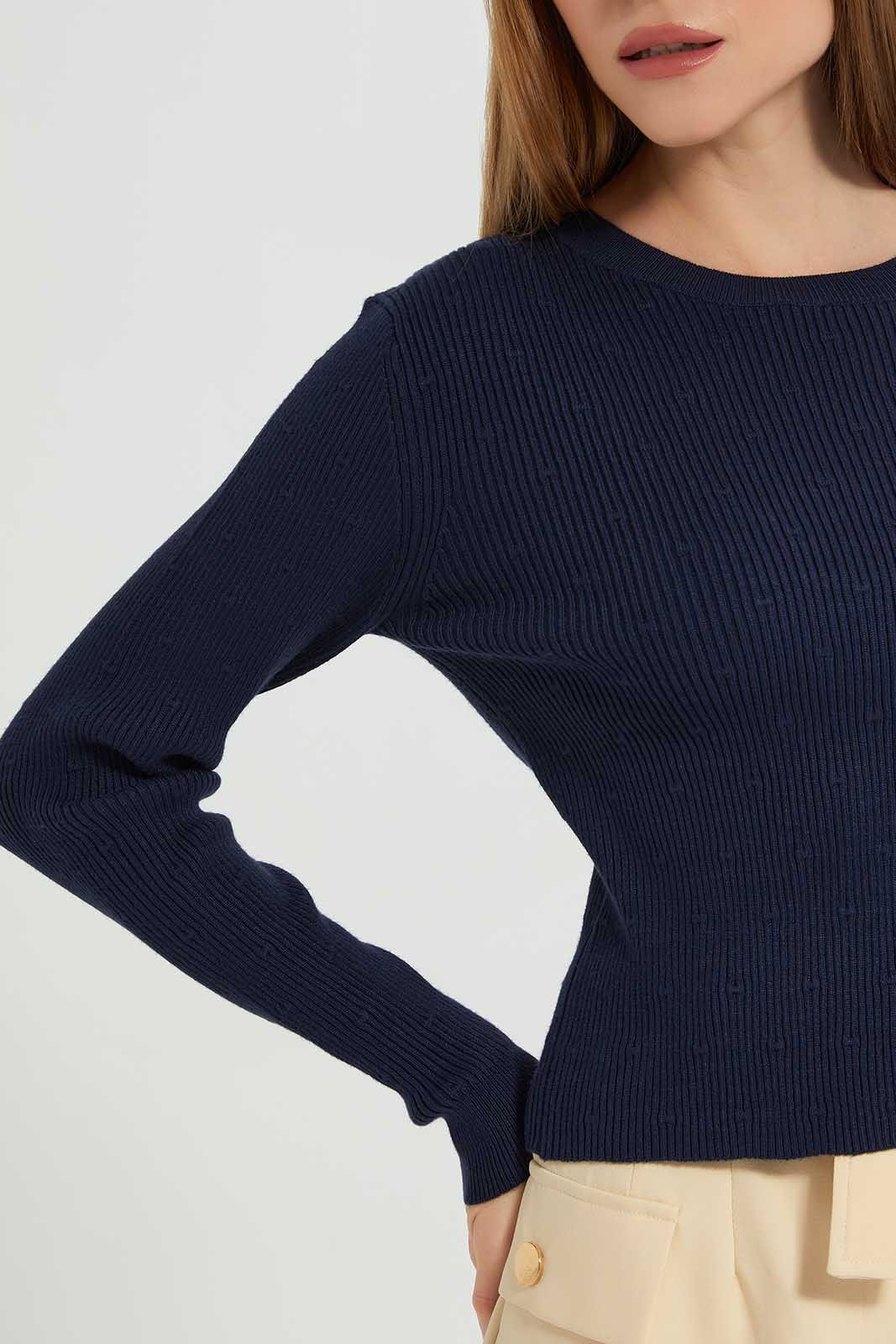 Women Navy Crewneck Long Sleeve Top sold by Redtag product image thumbnail 3