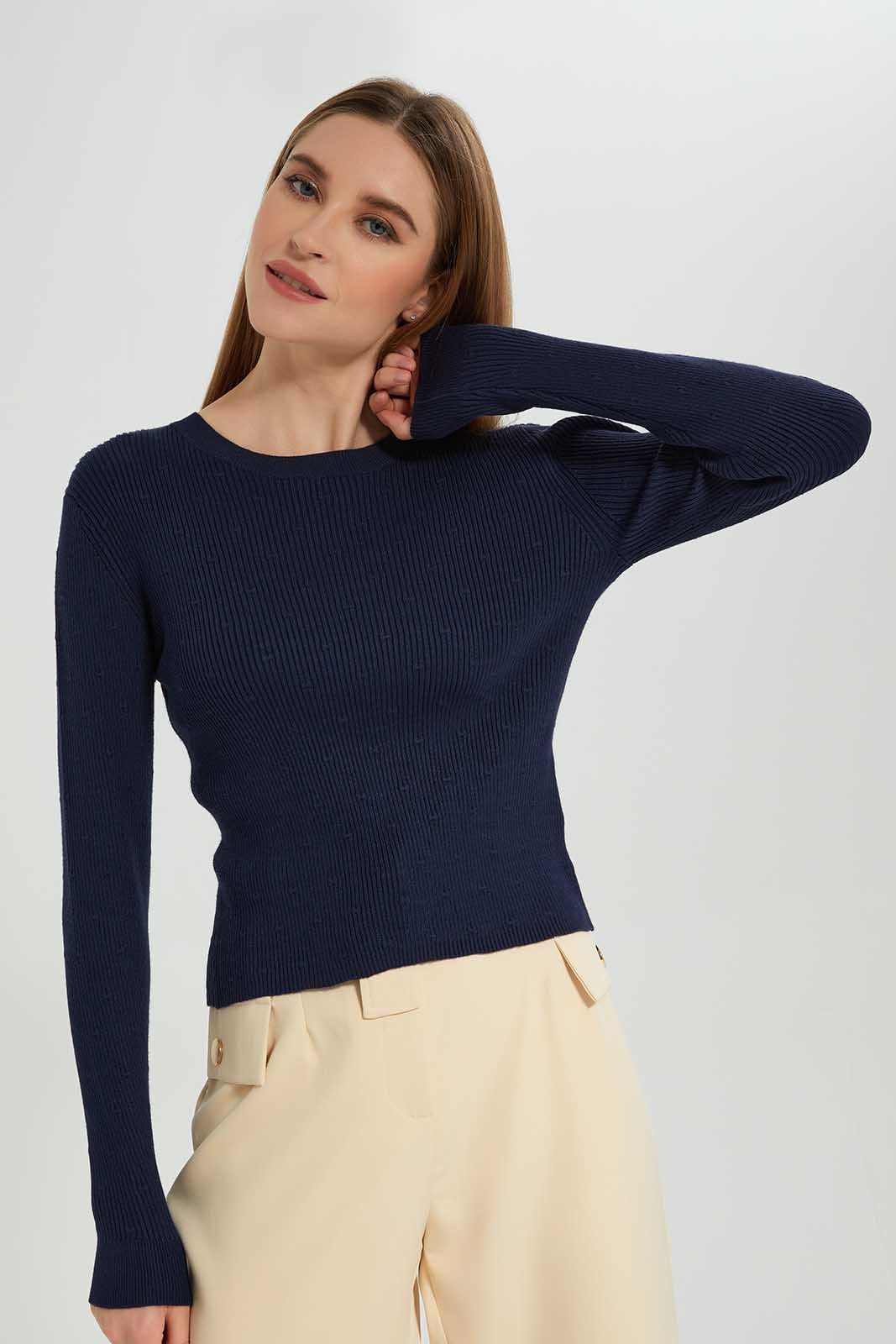 Women Navy Crewneck Long Sleeve Top sold by Redtag product image thumbnail 2