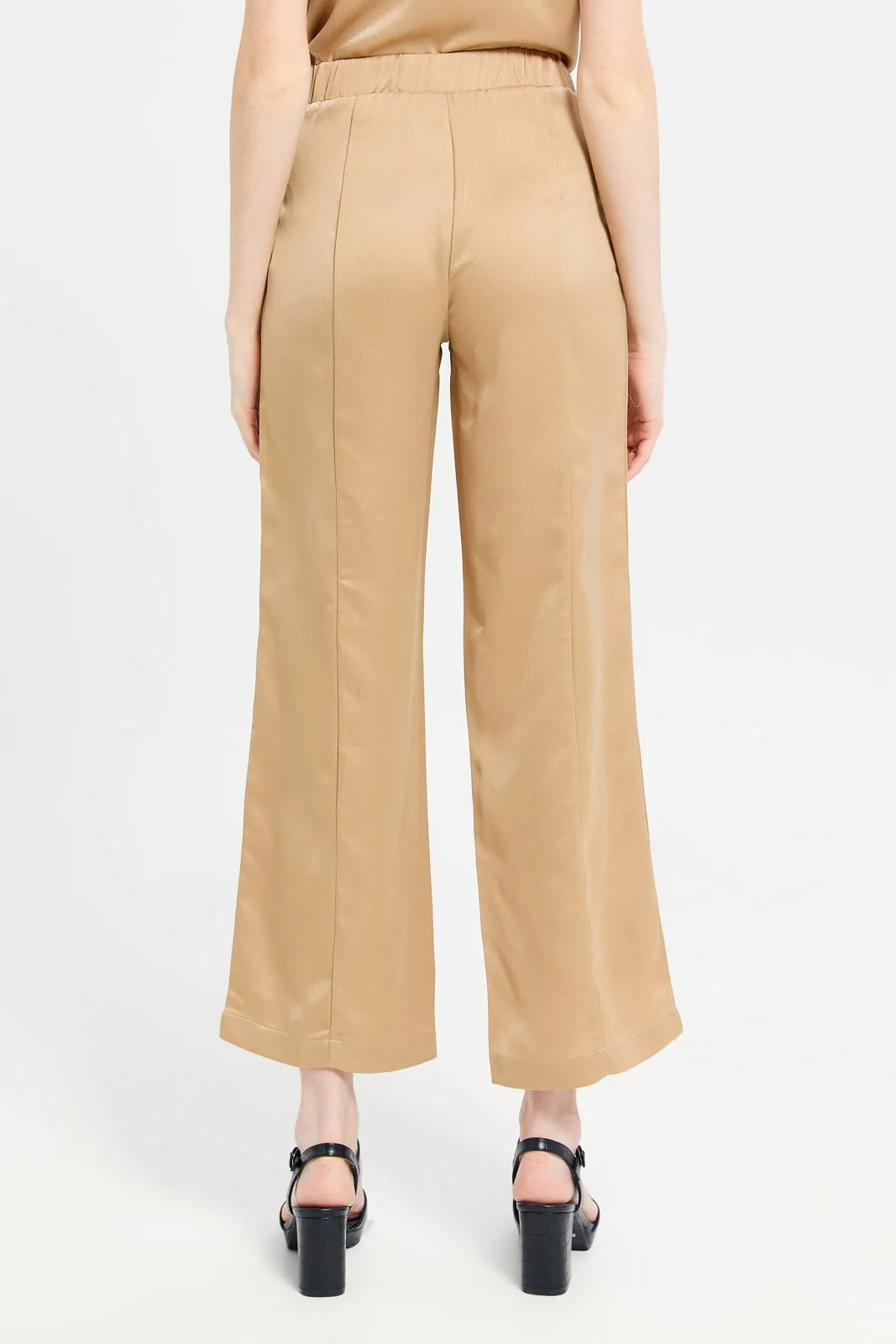 Women Beige Satin High Waisted Wide Leg Pant sold by Redtag product image thumbnail 3