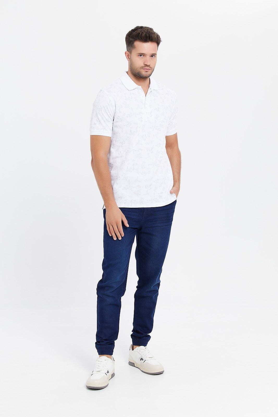 Men White Printed Jacquard Polo Shirt sold by Redtag product image thumbnail 2