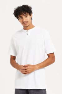 Men White Henley T-Shirt sold by Redtag