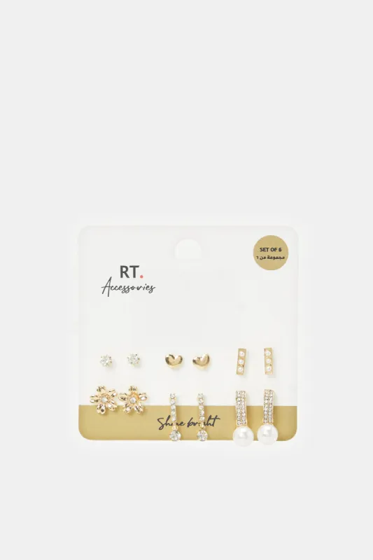 Women Gold Embellished Earrings Set (9 Pairs) sold by Redtag