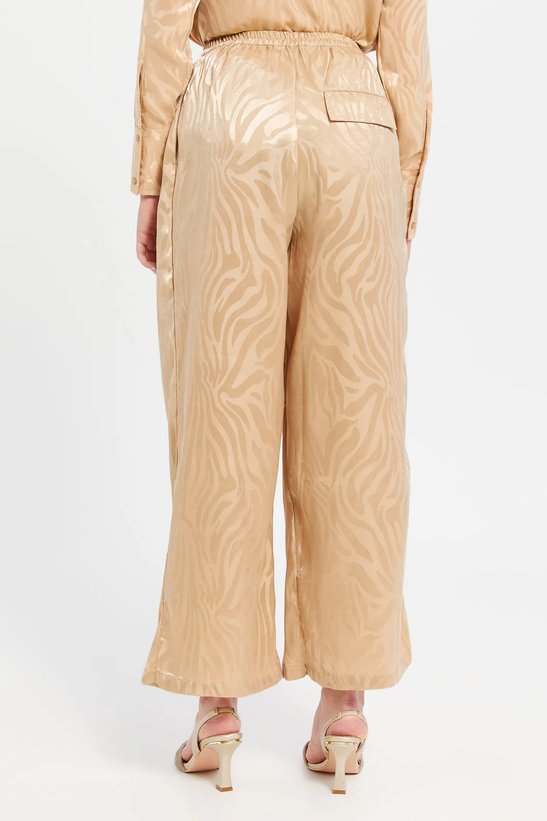 Women Beige Satin Jacquard Trousers sold by Redtag product image thumbnail 3