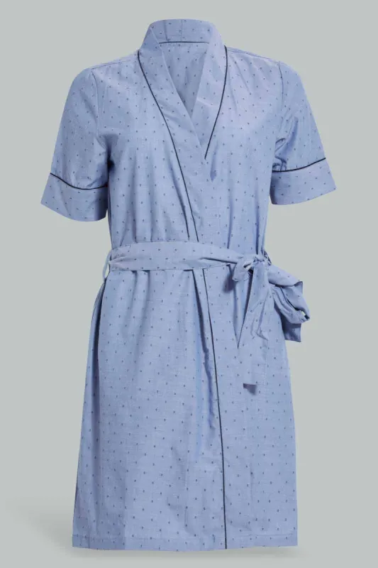 Blue Solid Dobby Robe With Belt sold by Redtag