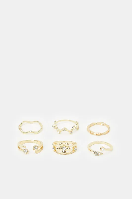 Women Gold Embellished Ring Set (6 Piece) sold by Redtag