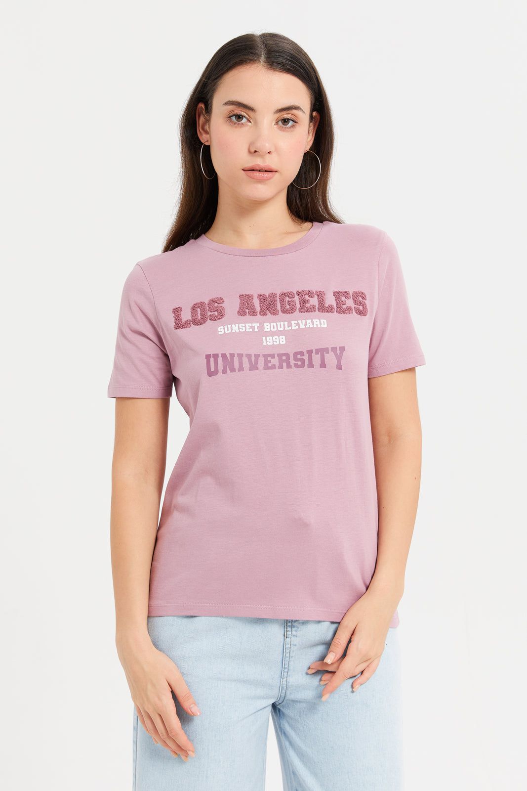 Women Mauve Emebellished T-Shirt sold by Redtag