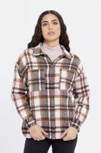 Women Beige And Brown Checkered Oversize Shirt sold by Redtag