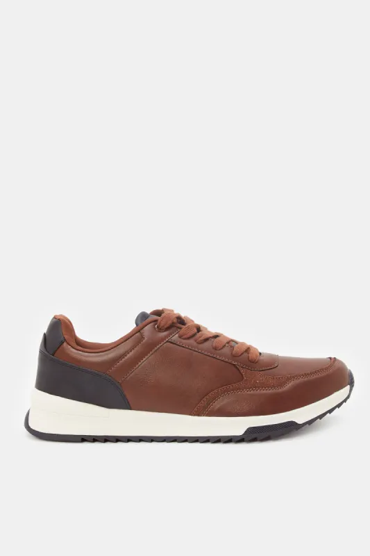 Men Brown Material Block Sneakers sold by Redtag