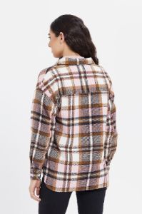 Women Beige And Brown Checkered Oversize Shirt sold by Redtag