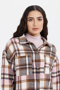 Women Beige And Brown Checkered Oversize Shirt sold by Redtag