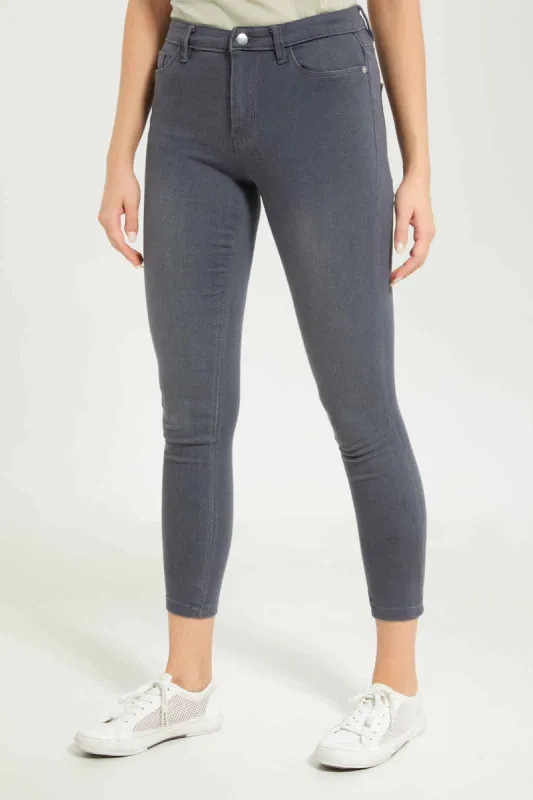 Grey Wash Skinny Mid Waist Jeans sold by Redtag