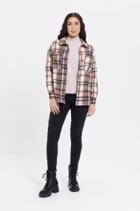 Women Beige And Brown Checkered Oversize Shirt sold by Redtag