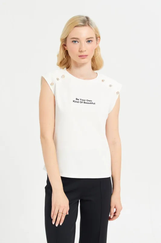 Women Ivory Embellished Top sold by Redtag