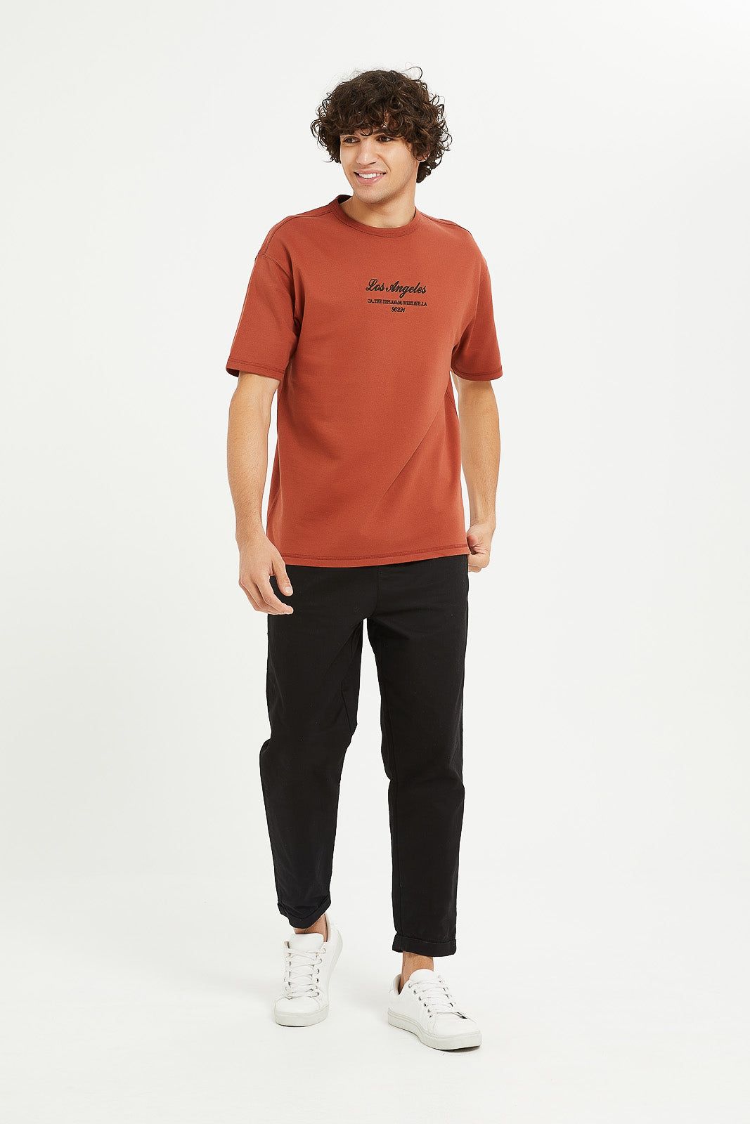 Men Orange Oversize Embroidered Lounge T-Shirt sold by Redtag product image thumbnail 2