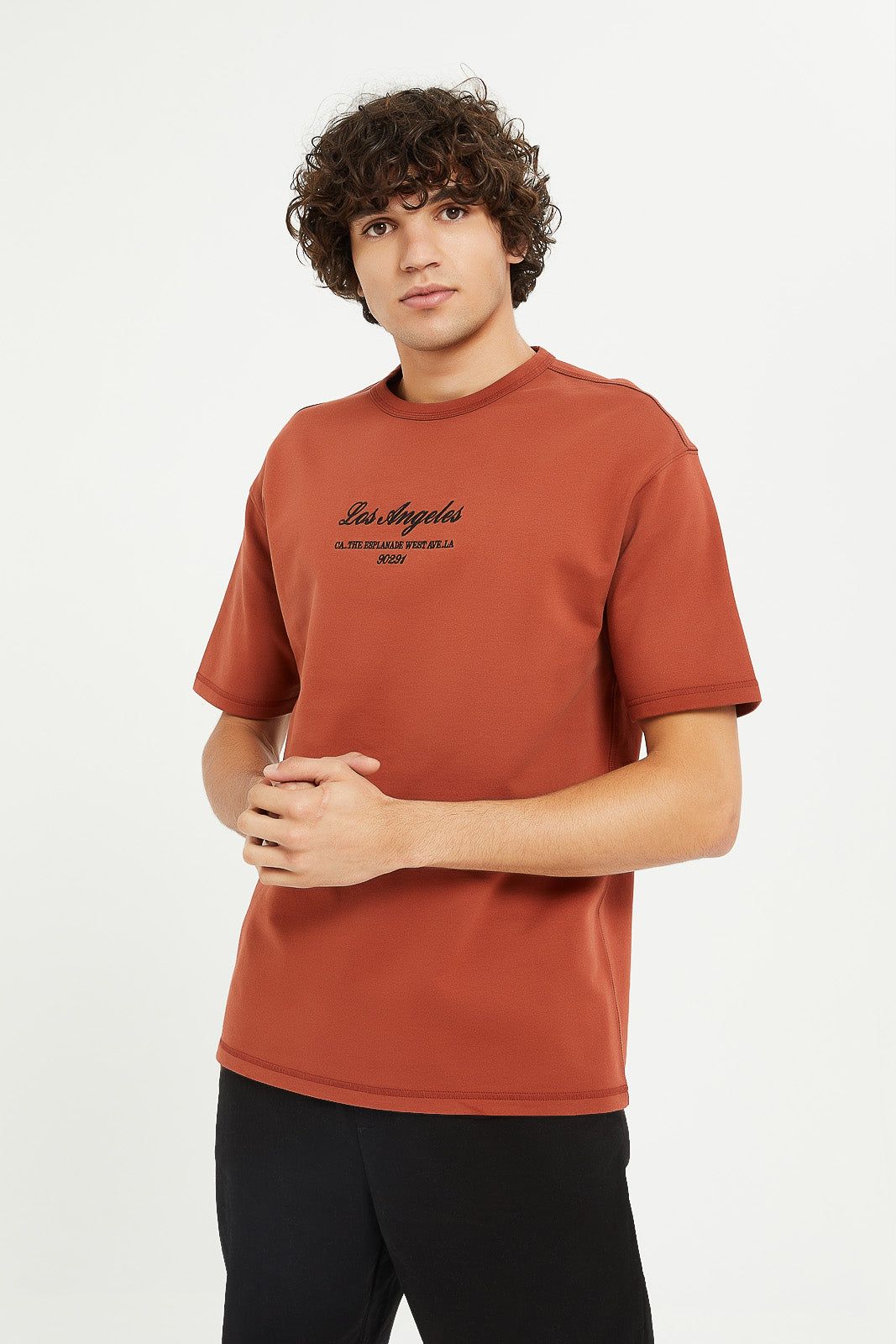 Men Orange Oversize Embroidered Lounge T-Shirt sold by Redtag