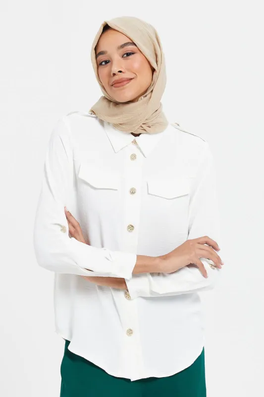 Women Ivory Plain Blouse Gold Buttons sold by Redtag