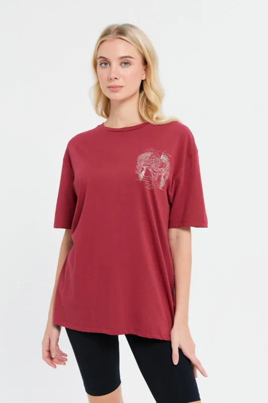 Women Red Oversize Biker T-Shirt sold by Redtag