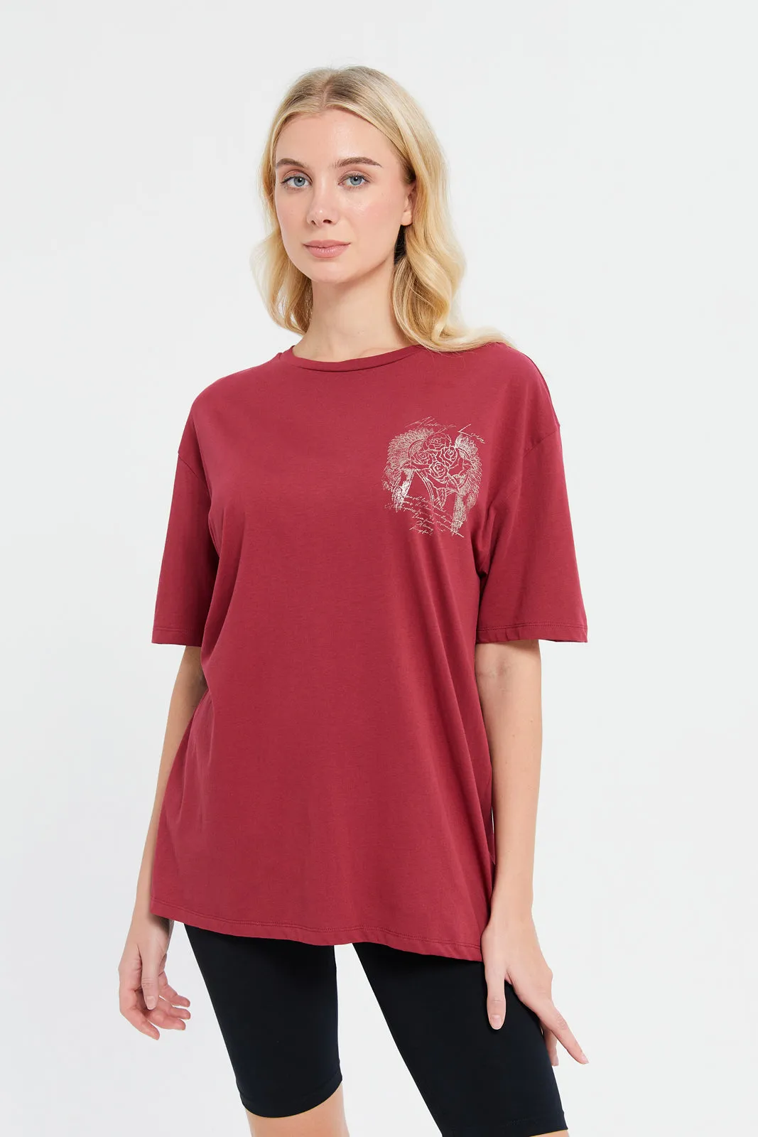 Women Red Oversize Biker T-Shirt sold by Redtag