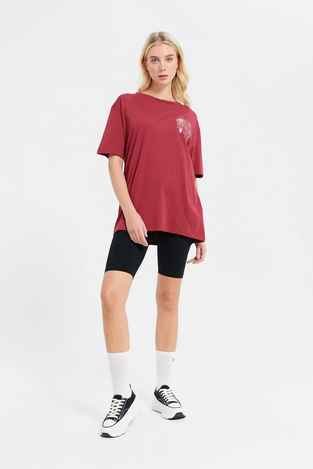 Women Red Oversize Biker T-Shirt sold by Redtag product image thumbnail 2