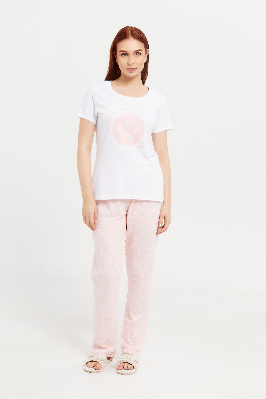 Women Pink And White Printed Pajama Set (2 Piece) sold by Redtag