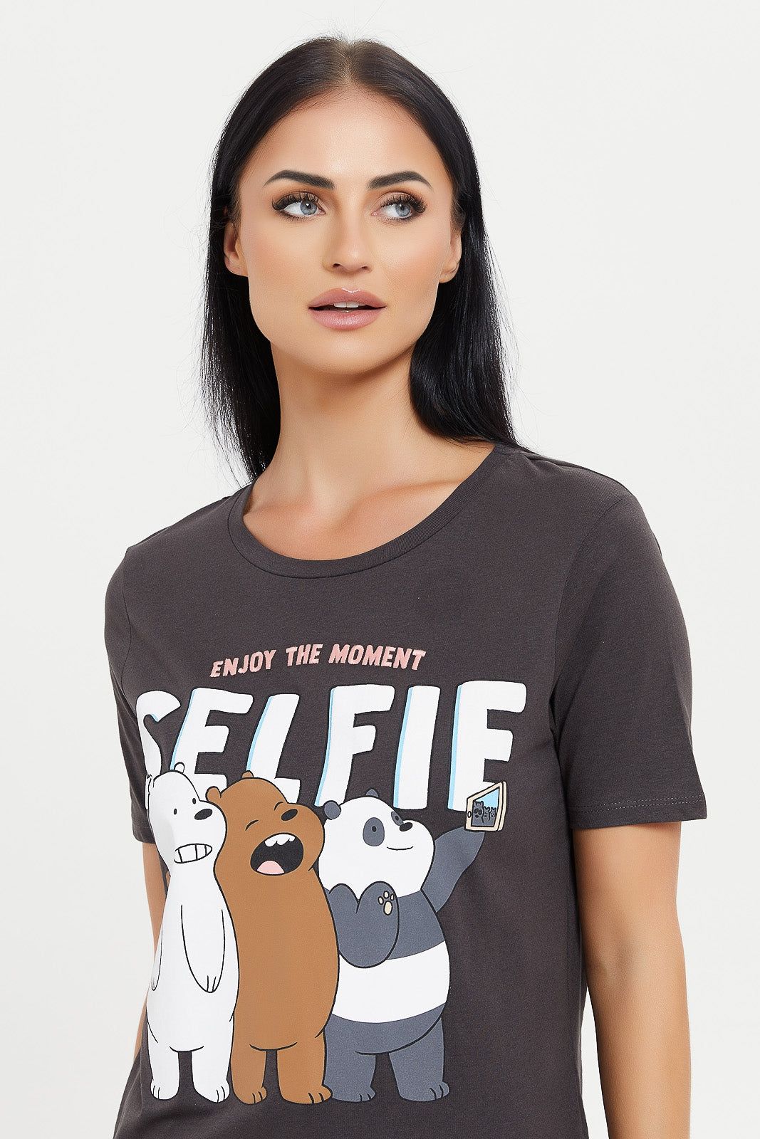 Women Charcoal We Bare Bear Printed T-Shirt sold by Redtag product image thumbnail 4